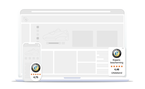 Voorbeeld hoe de Trustbadge® eruit ziet op mobiel en desktop